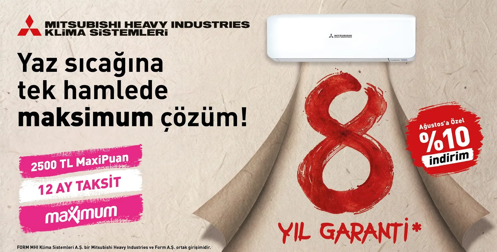 Mitsubishi Heavy Split Klimalarda %10 İndirim ve 2.500 TL MaxiPuan Fırsatı kampanya görseli